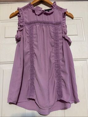 Staccato Lilac Crochet-Trim Ruffle Sleeveless Blouse